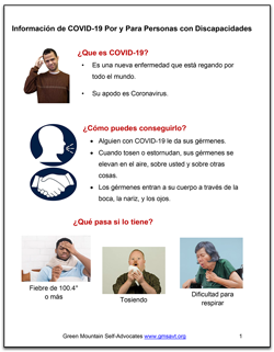 Click here to download Plain Language Information on COVID-19 – Spanish Version
