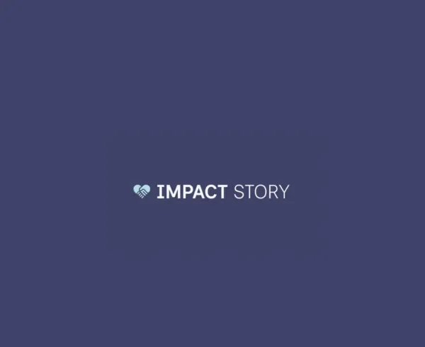 image of a heart and the words, Impact Story, on a blue background