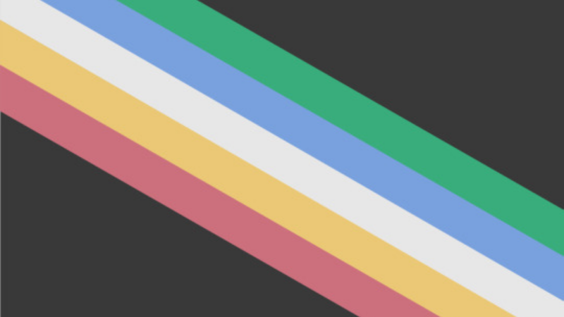 The backlit screen version of the Disability Pride Flag (muted colors): a black flag diagonally, and symmetrically, bisected by a band of five stripes in red, gold, white, cyan, and green. Each of the colored stripes in the band are the same width, and are one tenth the width of the overall flag's length, so that the five stripes together are 50% of the flag's length. If you were to draw a straight line from the top corner at the flagpole side to the bottom corner opposite, the white stripe in the middle would be divided in half.